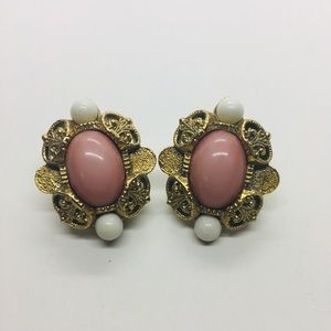 Pink & Gold Clip on Earrings